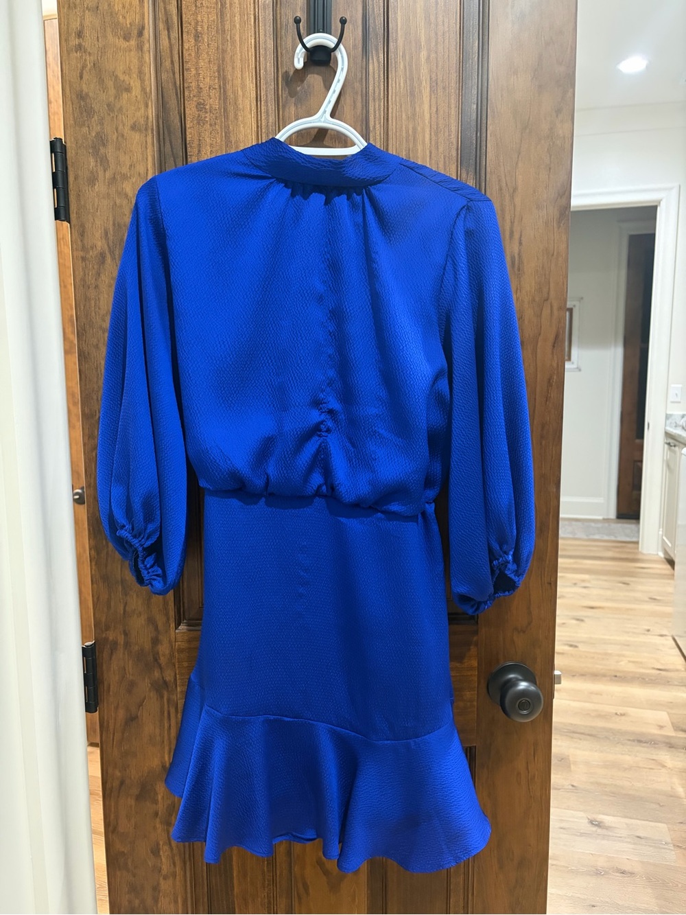 Vici Electric Blue Puff Sleeve Mini cocktail Dress with Ruffle Hem